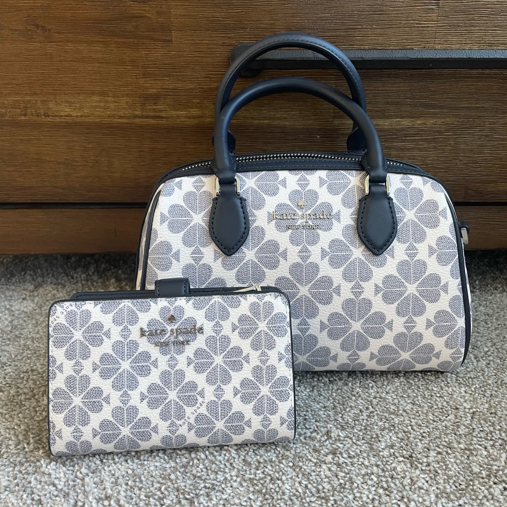Kate Spade White And Navy Floral Satchel With Matching Wallet